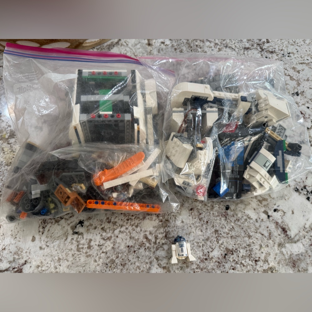 Lego White and Orange Assorted Parts with Small Droid